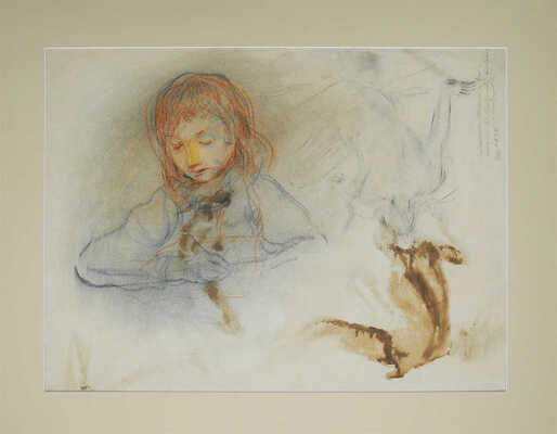 Серебрякова Зинаида Евгеньевна. Таня и Катя (На оборотной стороне набросок «Таня рисует»)